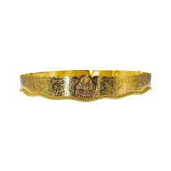 22K Yellow Gold Laxmi Vaddanam Waist Belt W/ Emeralds, Rubies, CZ Gems & Adjustable Belt - Virani Jewelers