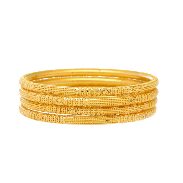22K Yellow Gold Bangle Set of 6 (113.1gm) | Pair this set of 6 stunning round Indian gold bangle bracelets made from authentic 22K gold with ...
