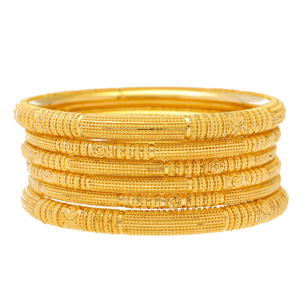22K Yellow Gold Bangle Set of 6 (113.1gm) | Pair this set of 6 stunning round Indian gold bangle bracelets made from authentic 22K gold with ...