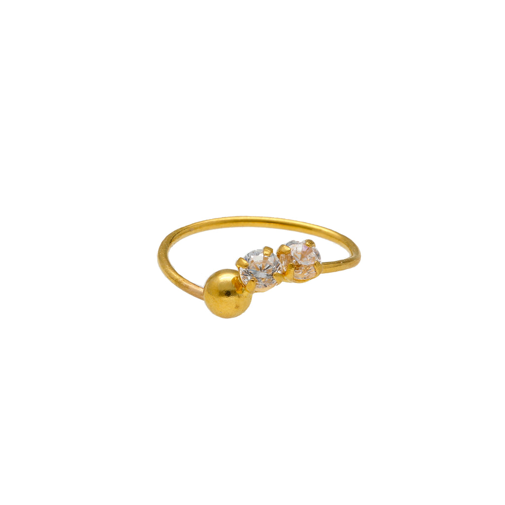 CZ Stone Nose Ring in 22K Yellow Gold (0.3gm) |
The effortless structure and shimmering cubic zirconia stones on this 22 karat gold nose ring fo...
