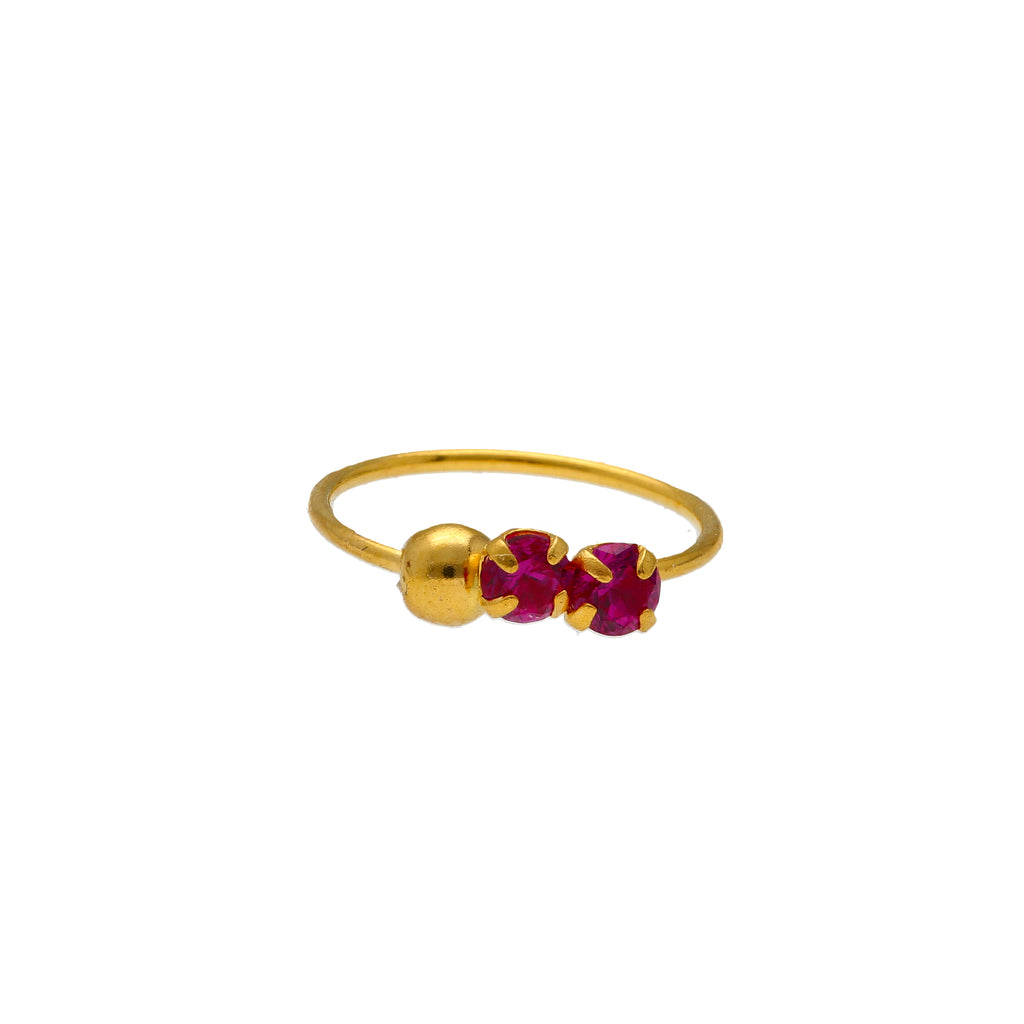 Purple CZ Stone Nose Ring in 22K Yellow Gold (0.2gm) |
Our 22 karat gold nose ring for women features two purple cubic zirconia stones for a vibrantly ...