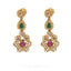 35.68CT Uncut Diamond Dual Layered Necklace and Earrings Set W/ Ruby & Emerald Gem Accents