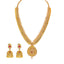 22K Yellow Gold Diamond Temple Necklace & Jhumki Drop Earrings Set W/ 11.06ct Uncut Diamonds, Rubies, Pearls & Laxmi Kasu on Pendant Necklace - Virani Jewelers