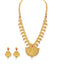 22K Yellow Gold Diamond Temple Necklace & Earrings Set W/ 17.53ct Uncut Diamonds, Rubies, Emeralds & Mango Details - Virani Jewelers