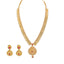 22K Yellow Gold Diamond Necklace & Earrings Set W/ 14.74ct Uncut Diamonds, Rubies & Laxmi Kasu on Deep V-Neck Pendant Necklace - Virani Jewelers