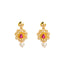 22K Yellow Gold Diamond Necklace and Earrings Set W/ 14.24ct Uncut Diamonds, Rubies, Pearls & Clustered Flower Designs - Virani Jewelers