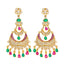 22K Gold Chandbali Long Drop Earrings W/ Ruby, Cubic Zirconia & Emerald Stones - Virani Jewelers