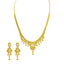 22K Multi Tone Gold Necklace & Earrings Set W/ Wide Royal Beaded Pendant & Hanging Gold Beads - Virani Jewelers