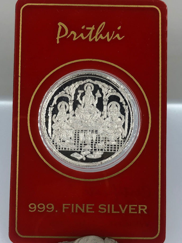 Laxmi Silver coin with Sri engraved on the back - Virani Jewelers |