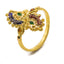 22K Yellow Gold Peacock Ring W/ Semi Precious Stones & Hand Paint Finish