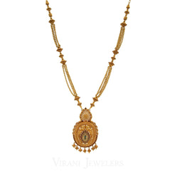 22K Antique Gold Finish Drop Necklace W/Kundans, Ruby, & Emerald Stones - Virani Jewelers