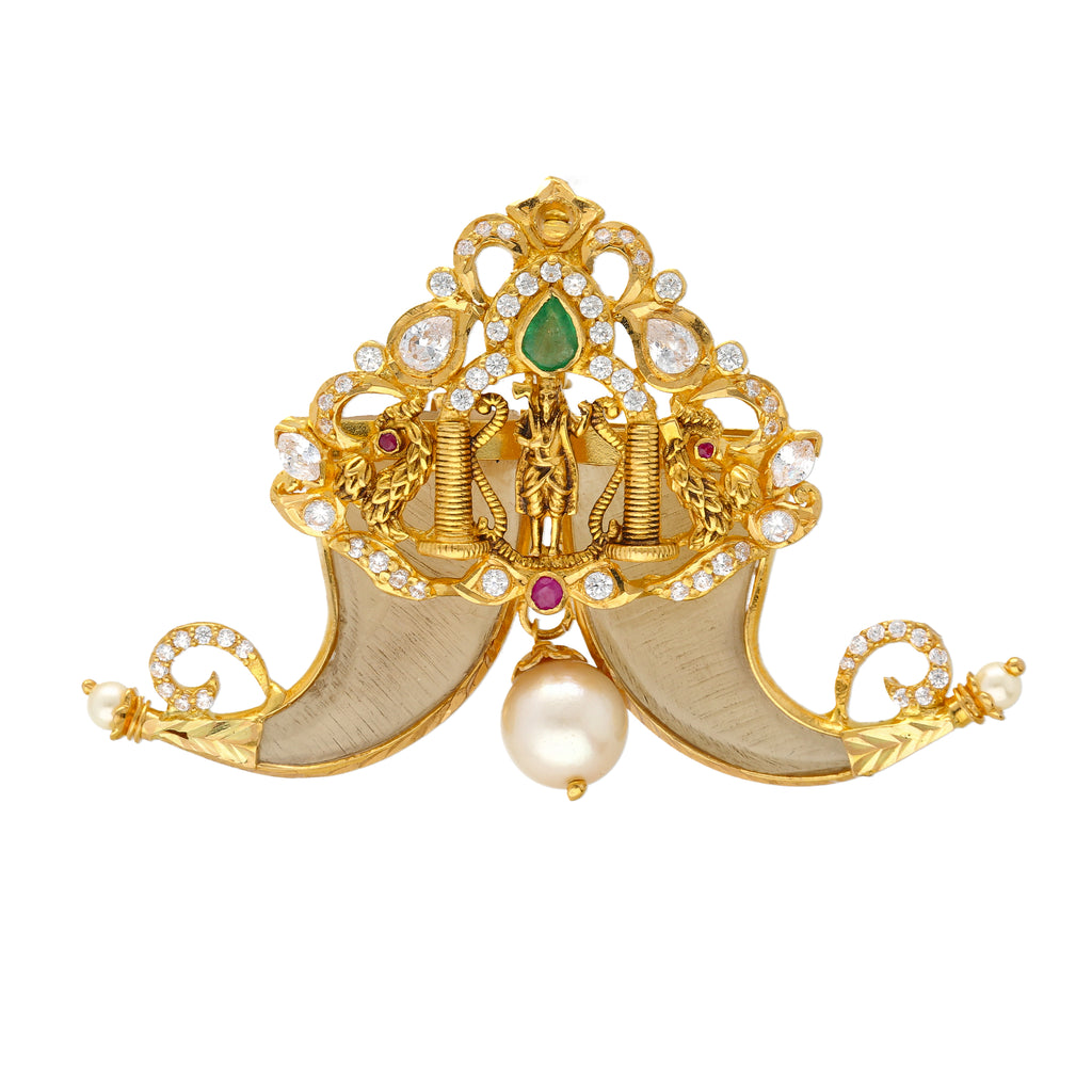 22K Yellow Gold, Gem & Pearl Pendant (17.8gm) |
This lovely 22k Indian gold pendant has an intricate assortment of gemstones and pearls that add...