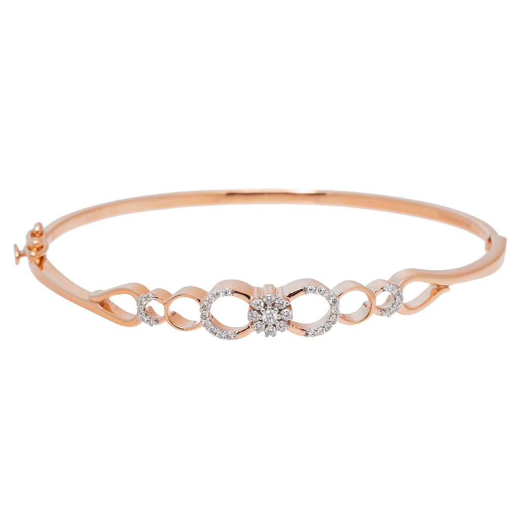 18K Rose Gold & 0.26ct Diamond Bangle (10.9gm) | 
Step into a world of elegance with our 18k rose gold and diamond Indian gold bangle from Virani ...
