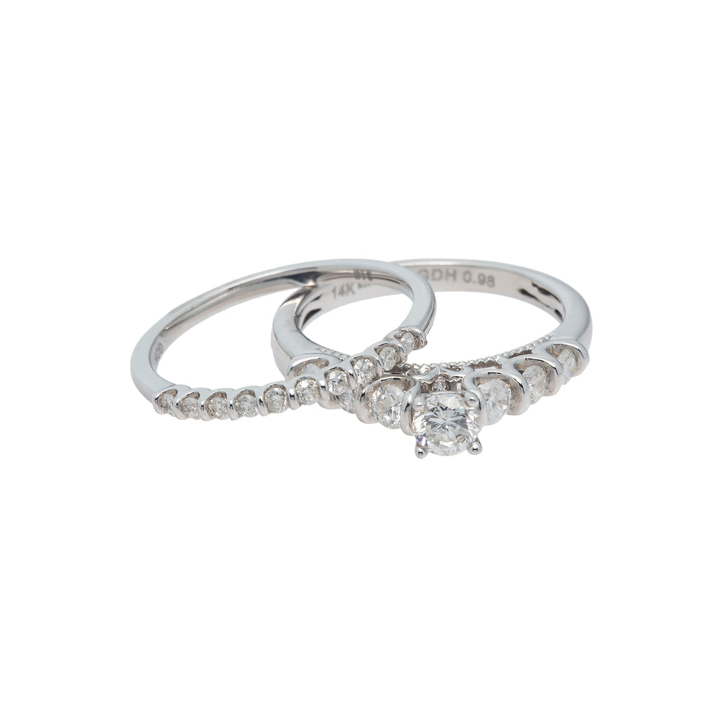 14k White Gold & 0.98ct Diamond Ring (4.9gm) | Make a statement with this 14K white gold engagement ring and wedding band set from Virani Jewele...