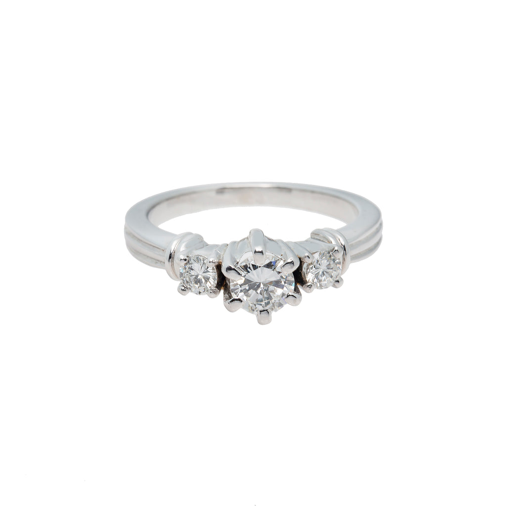 18K White Gold & 1ct Diamond Ring (7.6gm) | Experience the sophistication of our diamond jewelry with the exquisite 3-stone 18k white gold an...