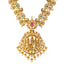 22k Yellow Gold Temple Necklace Set  w/ Gemstones & Pearls (130.6gm)