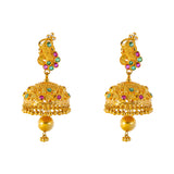 22k Yellow Gold, Emerald & Ruby Temple Necklace Set  (94.6gm) | 


Embrace regal opulence this stunning 22k gold and gemstone necklace and Jhumki earring set by ...