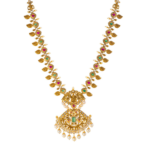 22k Yellow Gold Temple Necklace Set  w/ Gems & Pearls (125.1gm) | 


Virani Jewelers presents this majestic 22k gold necklace and earring set, a testament to their...
