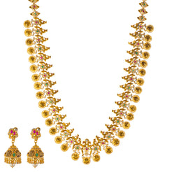 22k Yellow Gold Temple Necklace Set  w/ Gems & Pearls (132.2gm)