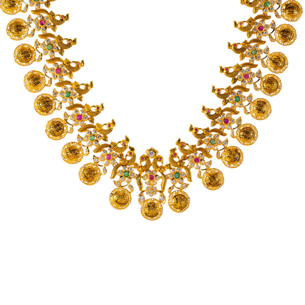 22k Yellow Gold Temple Necklace Set  w/ Gems & Pearls (132.2gm) | 


Indulge in the allure of excellence with this darling 22k gold necklace and earring set by Vir...