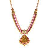 22k Yellow Gold, Emerald, Ruby & CZ Temple Necklace (90.1gm) | 


Embrace regal elegance this luxurious 22k gold temple necklace by Virani Jewelers.   Meticulou...
