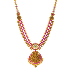 22k Yellow Gold, Emerald, Ruby & CZ Temple Necklace (90.1gm)