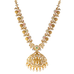 22k Yellow Gold, Emerald, Ruby, CZ & Pearl Temple Necklace (103.9gm)