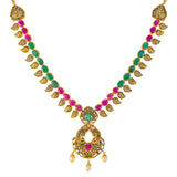 22k Antique Gold, Gem, & Pearls Necklace Set (60.1gm) | 


Virani Jewelers unveils a majestic 22k gold necklace and earring set, a testament to Indian go...