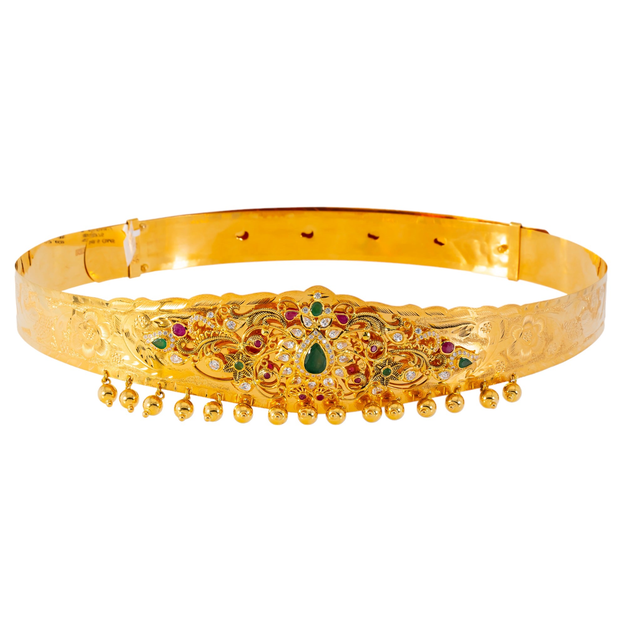 22k Yellow Gold Vaddanam Waist Belt for Kids w Gems 98.5gm Virani Jewelers