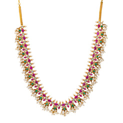 22K Yellow Gold, Gemstone, CZ & Pearl Necklace (159.1gm)