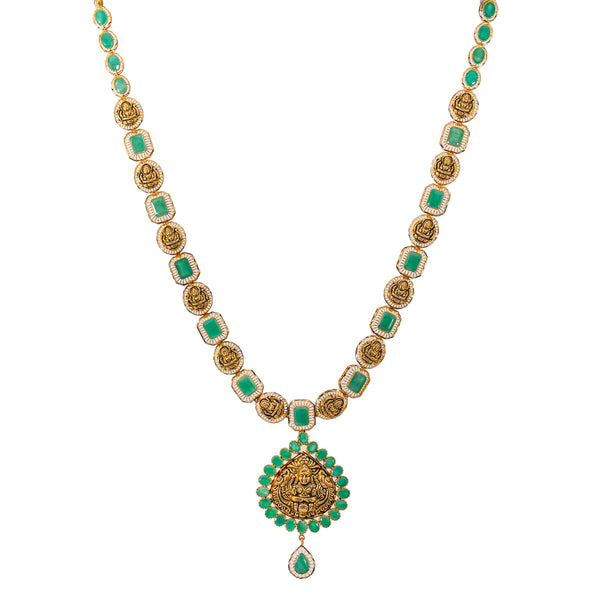 22K Yellow Gold & Emerald Lakshmi Necklace (50gm) | 


Indulge in the ultimate luxury with Virani Jewelers temple jewelry with this 22k yellow gold L...