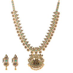 22K Antique Gold, Emerald & CZ Temple Jewelry Set (189.6gm)