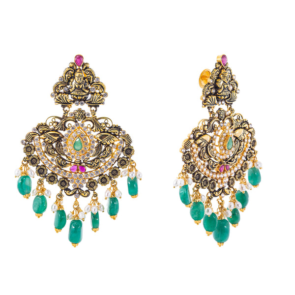 22K Antique Gold, CZ, Ruby & Emerald Peacock Temple Jewelry Set (137.5gm) | 


Enhance your cultural or traditional wear with Virani Jewelers' 22k antique gold and gemstone ...