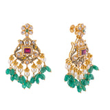 22K Antique Gold, CZ, Ruby, Pearl & Emerald Peacock Jewelry Set (158.5gm) | 


Indulge in the epitome of luxury with this stunning 22k antique gold and gemstone jewelry set ...