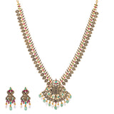 22K Antique Gold, Ruby, Pearl & Emerald Temple Jewelry Set (70.2gm) | 


Enchanting and divine, Virani Jewelers presents an exquisite 22k antique gold and gemstone tem...