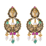 22K Antique Gold, CZ, Ruby, Pearl & Emerald Temple Jewelry Set (84.1 grams) | 


Indulge in opulent allure with this 22k antique gold and gemstone temple jewelry set by Virani...
