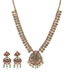 22K Antique Gold, Ruby, Pearl & Emerald Temple Jewelry Set (76.6gm)