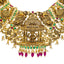 22K Antique Gold Lakshmi Temple Necklace w/ Emeralds, Ruby, CZ & Pearls (53.3gm)