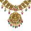 22K Antique Gold Lakshmi Temple Necklace w/ Emeralds, Ruby, CZ & Pearls (30.2gm)