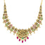 22K Antique Gold Lakshmi Choker Necklace w/ Emeralds, Ruby, CZ & Pearls (30.2gm)