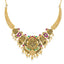 22K Antique Gold Lakshmi Choker Necklace w/ Emeralds, Ruby, CZ & Pearls (25.7gm)