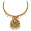 22K Antique Gold Lakshmi Choker Necklace w/ Emeralds, Ruby & CZ (40.8gm)