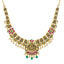 22K Antique Gold Lakshmi 16in Choker Necklace w/ Emeralds, Ruby, & CZ (29.9gm)