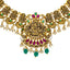 22K Antique Gold Lakshmi 16in Choker Necklace w/ Emeralds, Ruby, & CZ (29.9gm)
