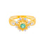 22K Yellow Gold Floral CZ and Emerald Ring size 8 (2.2 grams)