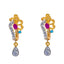 22K Gold Turquoise, Ruby & CZ Dangle Hoop Earrings (3.9 grams)