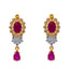 22K Gold Hoop style Earing with Ruby, CZ (5.9 grams)