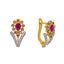 22K Gold Hoop style Earing with Ruby, CZ (4.3 grams)