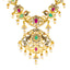 22K Antique Yellow Gold Necklace w/ CZ, Emerald, Pearls & Ruby (81.9gm)