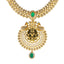 22K Antique Yellow Gold Temple Necklace w/ Emerald, Ruby, and CZ (62.2gm)